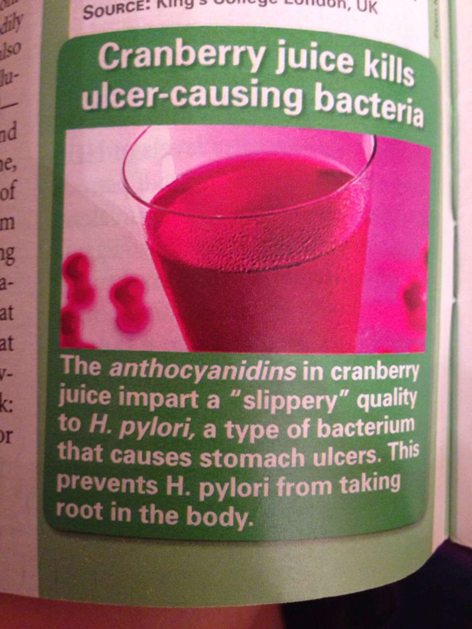 Drink Cranberry Juice To Prevent Stomach Ulcers.