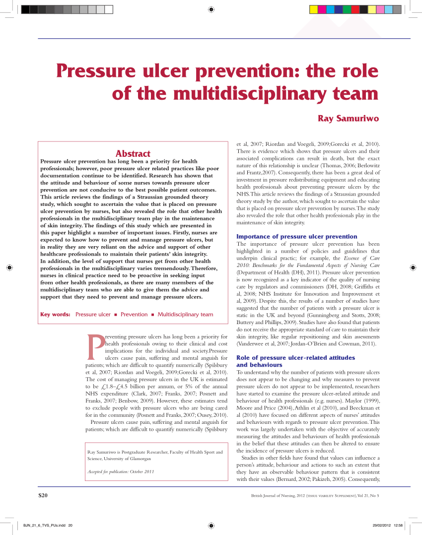 (PDF) Pressure ulcer prevention: The role of the multidisciplinary team