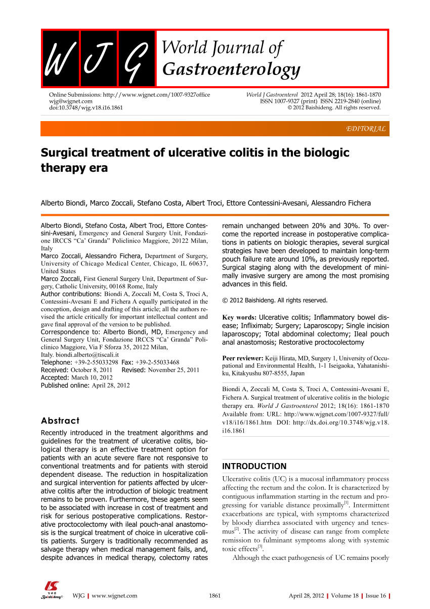 (PDF) Surgical treatment of ulcerative colitis in the biologic therapy era